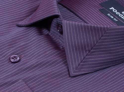 Фиолетовая приталенная рубашка Poggino 5009-77 в полоску с длинными рукавами