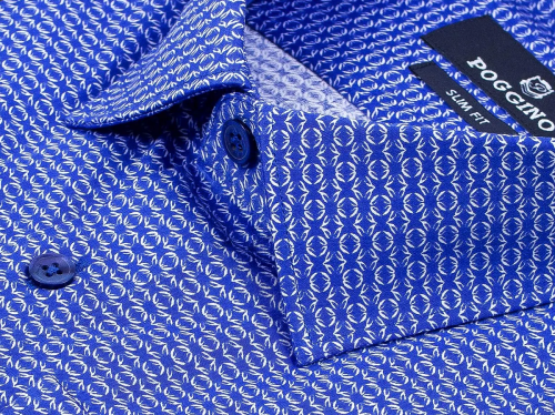 Синяя приталенная мужская рубашка Poggino 5009-05 в узорах с длинным рукавом