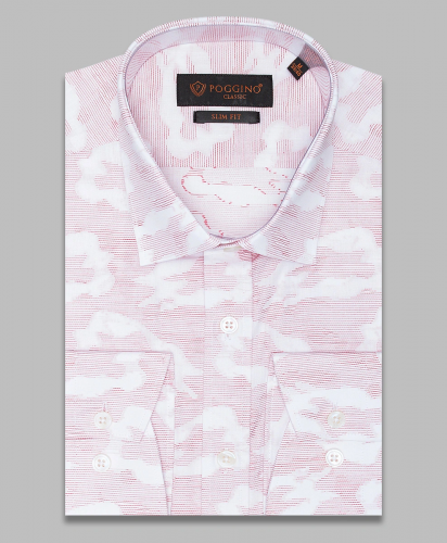 Розовая приталенная мужская рубашка Poggino 7000-53 в абстракции с длинными рукавами