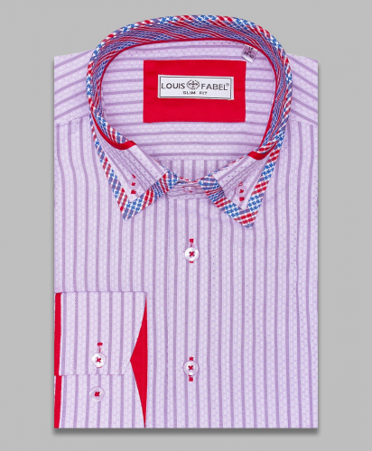 Сиреневая приталенная мужская рубашка Louis Fabel 5013-731 с длинными рукавами