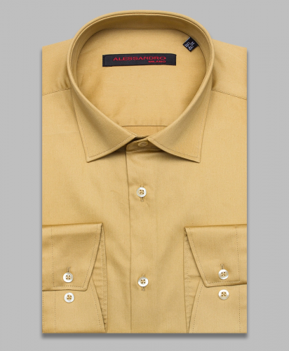Горчичная приталенная мужская рубашка Alessandro Milano Limited Edition 2075-15 с длинными рукавами