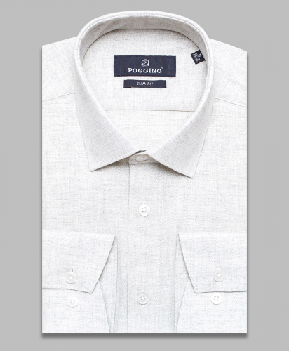 Светло-серая приталенная мужская рубашка меланж Poggino 5010-76 с длинным рукавом