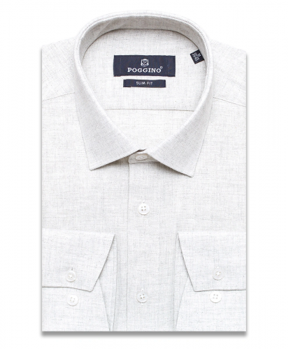 Светло-серая приталенная мужская рубашка меланж Poggino 5010-76 с длинным рукавом