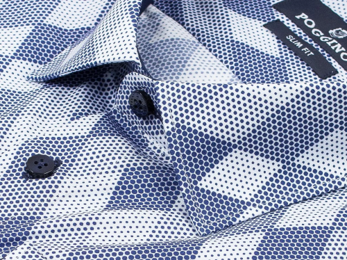 Синяя приталенная мужская рубашка Poggino 5006-16 в ромбах с длинными рукавами