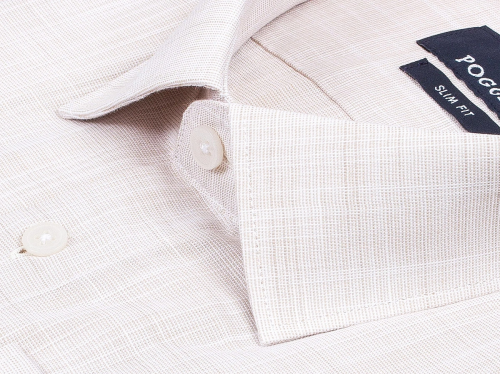Бежевая приталенная мужская рубашка Poggino 5010-70 меланж с длинными рукавами