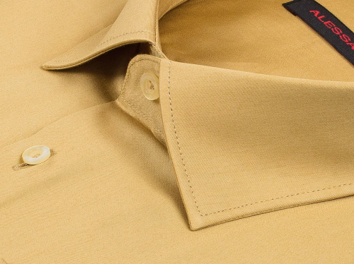 Горчичная приталенная мужская рубашка Alessandro Milano Limited Edition 2075-15 с длинными рукавами