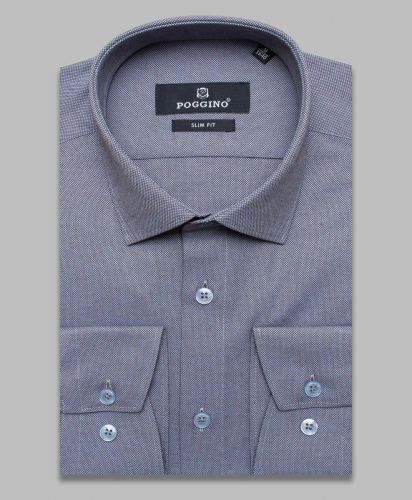 Серая приталенная мужская рубашка Poggino 5010-29 с длинными рукавами