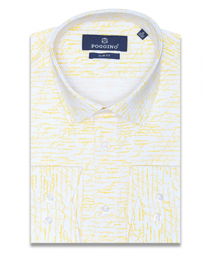 Белая приталенная мужская рубашка Poggino 8009-05 с узором 