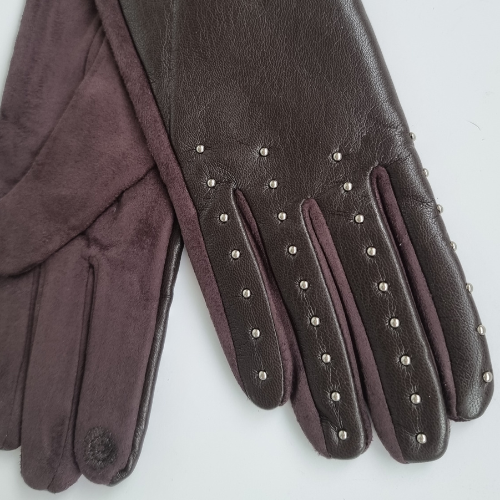 Перчатки женские р-р 7 сенсорные экокожа искусственный замш подкладка флис цвет темно-коричневый