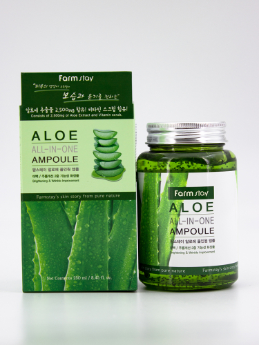 FARMSTAY - СЫВОРОТКА ДЛЯ ЛИЦА АМПУЛЬНАЯ МНОГОФУНКЦИОНАЛЬНАЯ ALL-IN-ONE ALOE AMPOULE С ЭКСТРАКТОМ АЛОЭ, 250 ML