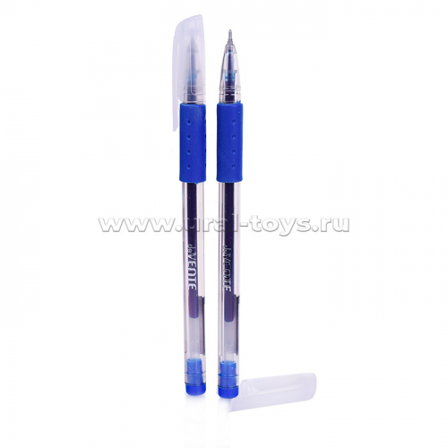 Ручка гелевая d=0,7 мм, с полупрозрачным корпусом и резиновым держателем, игольчатый пишущий узел, индивидуальная маркировка, синяя