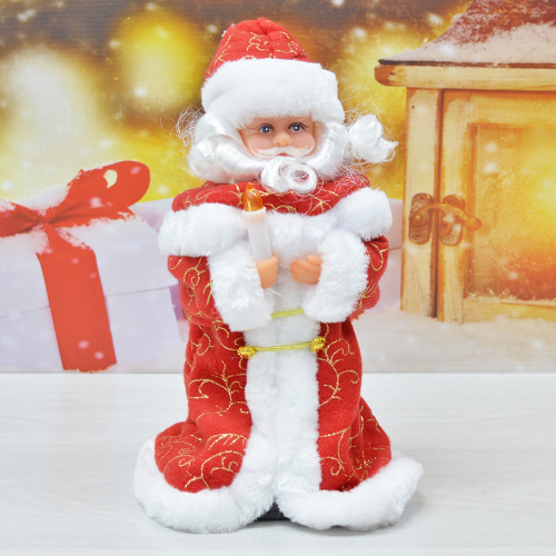 Сувенир Дед Мороз музыкальный 30см со свечой в красной шубе
