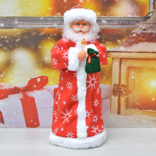 Сувенир Дед Мороз музыкальный 39см красный со свечой и мешком
