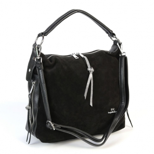Женская сумка хобо из эко кожи и замши 3081-80А Блек