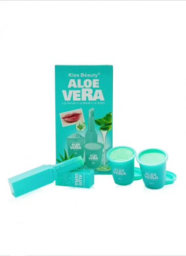 Копии Набор для ухода за губами Kiss Beauty Aloe Vera: скраб 20 г р+ маска 10 гр +бальзам для губ 3 гр.