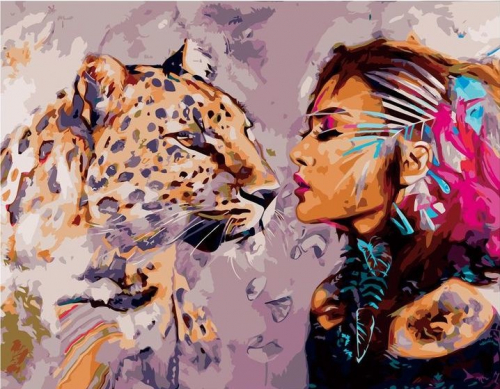 Картина по номерам 40х50 - Леопард и женщина