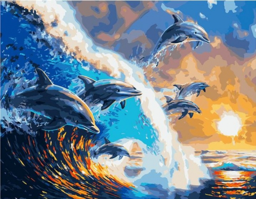 Картина по номерам 40х50 - Дельфины на волнах