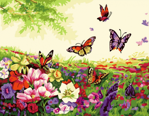 Картина по номерам 40х50 - Цветы и бабочки
