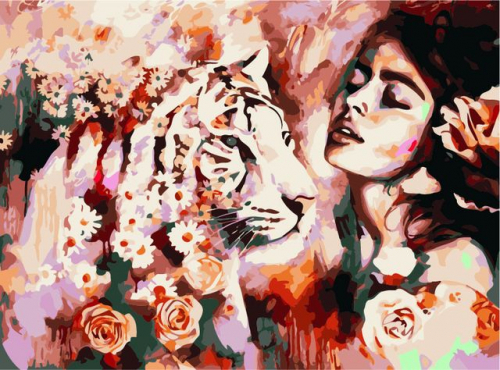 Картина по номерам 40х50 - Тигр и девушка