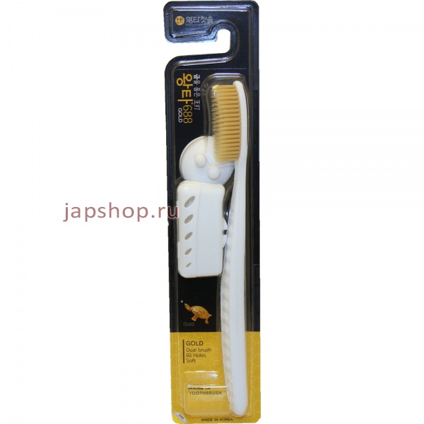 Misorang Toothbrush Wang Ta Gold Зубная щетка, золото, с колпачком и держателем-присоской, средняя жесткость (8809030525888)