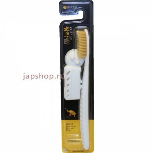 Misorang Toothbrush Wang Ta Gold Зубная щетка, золото, с колпачком и держателем-присоской, средняя жесткость (8809030525888)
