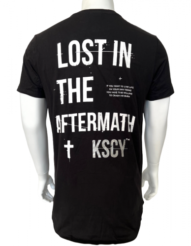 Черная мужская футболка K S C Y с белыми надписями  №543