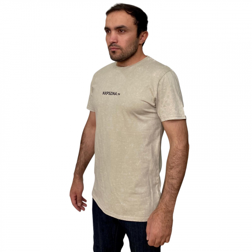 Песочная мужская футболка NXP – раскрепощенный софт-гранж с удлиненной спиной №291