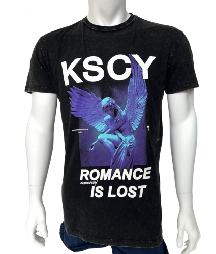Черная мужская футболка KSCY с цветным принтом ангела  №592