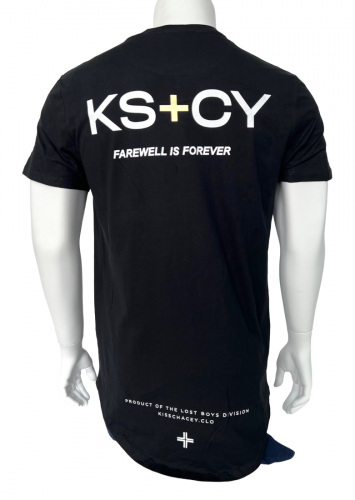 Черная мужская футболка KSCY с белыми надписями  №594