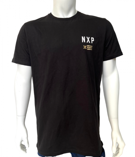 Черная мужская футболка NXP с желтыми и белыми надписями  №608