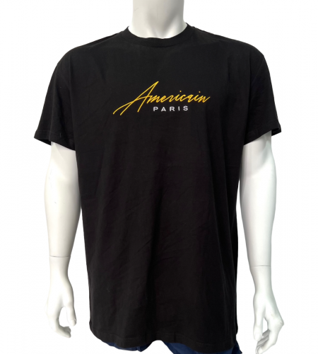 Черная мужская футболка AMERICAN с желто-белым принтом  №570