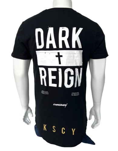 Черная мужская футболка KSCY с белыми надписями на спине  №593