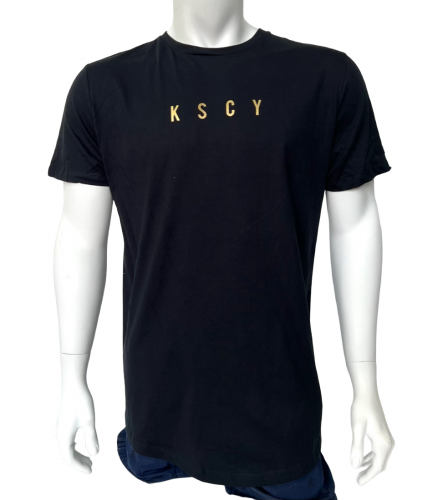 Черная мужская футболка KSCY с белыми надписями на спине  №593