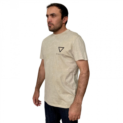 Бежевая мужская футболка NXP – принт гигант на спине. Свободный фасон для свободных парней №260