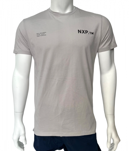 Серая мужская футболка NXP с вертикальной черной полосой  №585