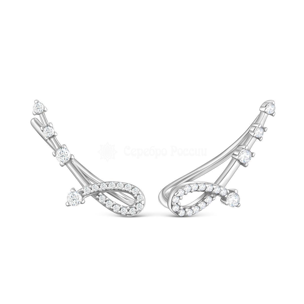 Серьги-каффы из серебра с фианитами родированные 925 пробы 12-1343р