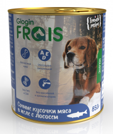 FRAIS Holistic Dog консервы для собак сочные кусочки мяса в желе с лососем, 850 г
