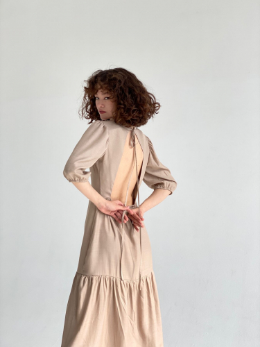6369 Платье-миди с открытой спиной в натуральном оттенке