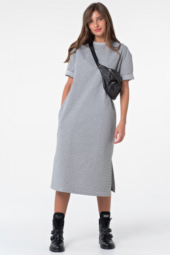 Платье-футболка хлопковое длинное в полоску на сером