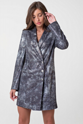 Платье-пиджак короткое с принтом серебристо-медное