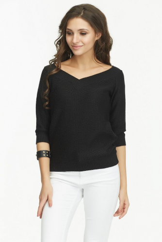 Пуловер вязаный короткий с v-вырезом черный