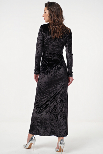 Платье вечернее бархатное длинное с сетчатой вставкой черное