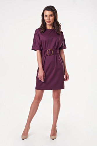 Платье трикотажное мини с коротким рукавом фиолетовое