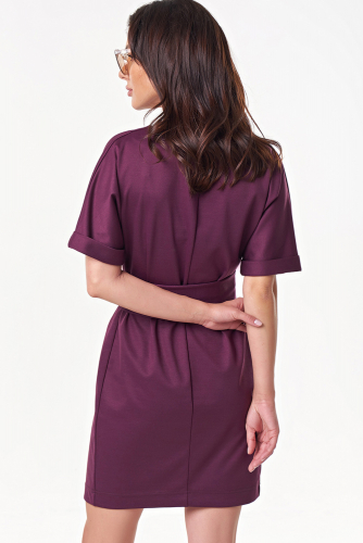 Платье трикотажное мини с коротким рукавом фиолетовое