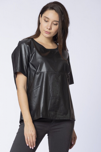 Чёрная блузка из экокожи с коротким рукавом - Amy Vermont Klingel