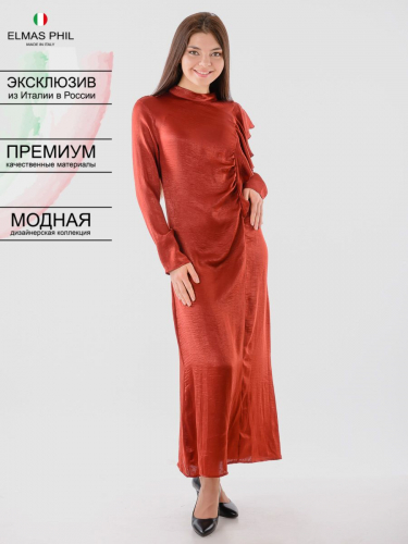 Кирпично-красное платье макси с декоративным элементом - Elmas Phil