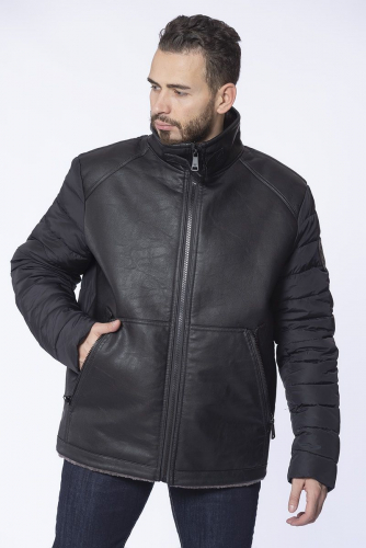 Зимняя куртка без капюшона из комбинированной ткани - Vivacana
