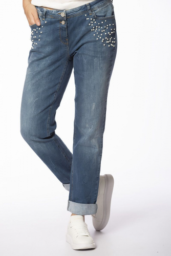 Голубые джинсы с декоративными жемчужинами - Cecil