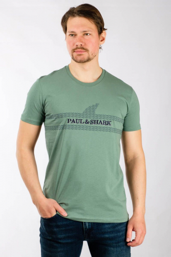Футболка с фирменным лого в виде плавника зеленого цвета - Paul & Shark