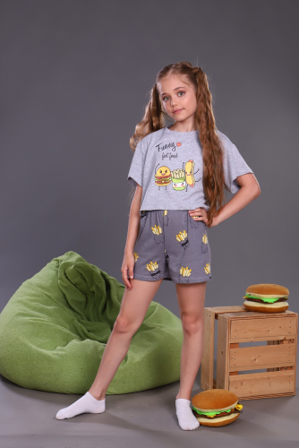 Пижама с шортами для девочки Картошка фри арт. ПД-019-046